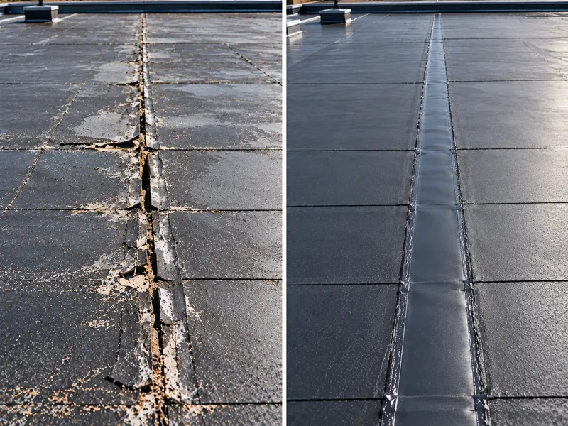Flat Roof Seam Repair in Meyerland Flat roof seam repair in Meyerland before and after
